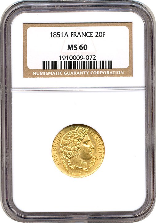 image for: France: 1851-A 20 Fr  NGC MS60