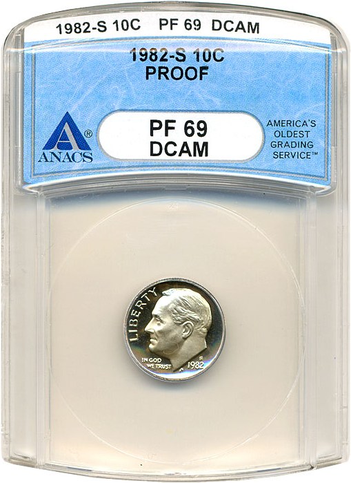 image for: 1982-S 10c  ANACS Proof 69 DCameo