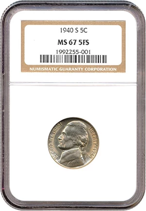 image for: 1940-S 5c NGC MS67 FS