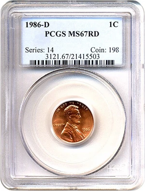 image for: 1986-D 1c PCGS MS67 RD