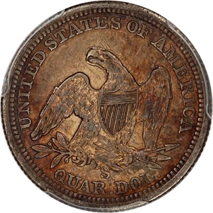 image for: 1855-S 25c PCGS AU50 (Arrows)