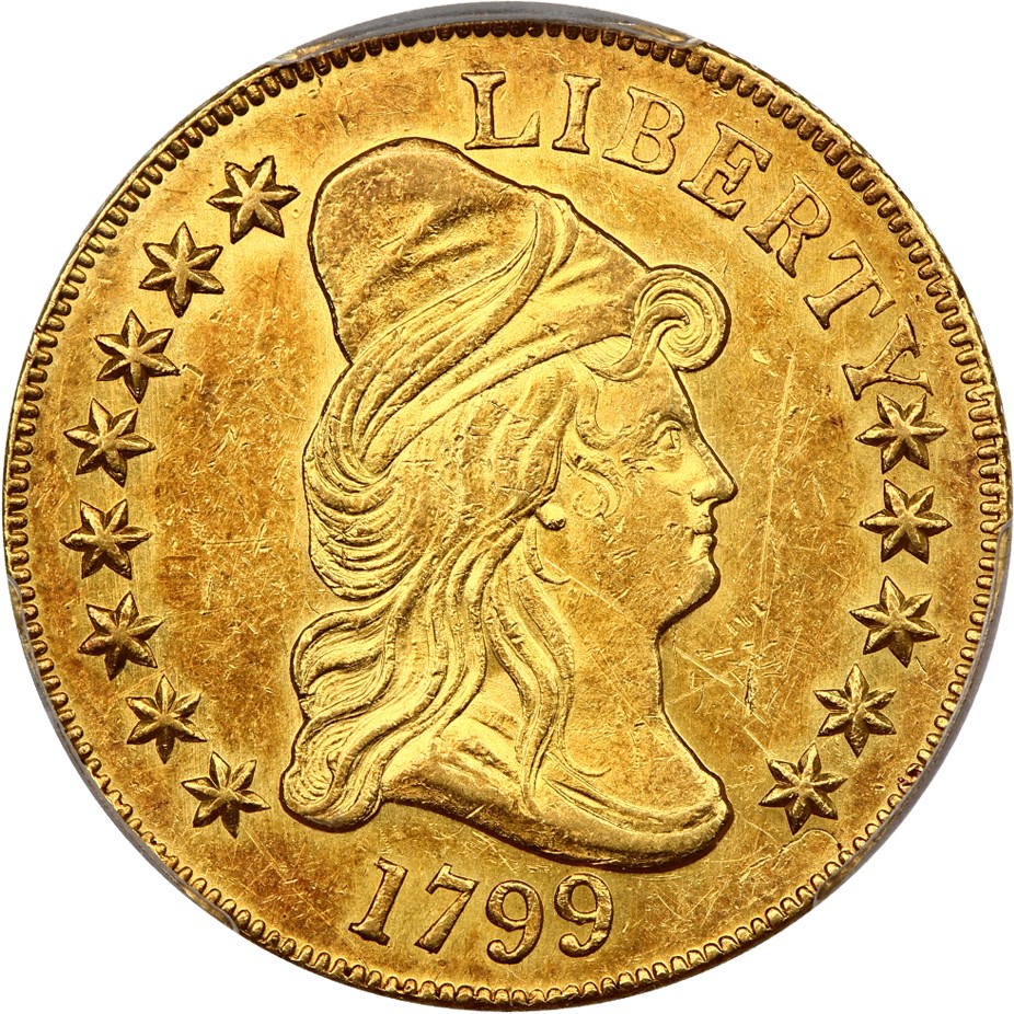 image for: 1799 $10 PCGS AU50 (Small Stars Obverse, BD-7)