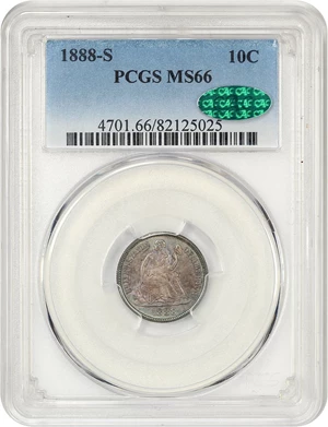 image for: 1888-S 10c PCGS/CAC MS66