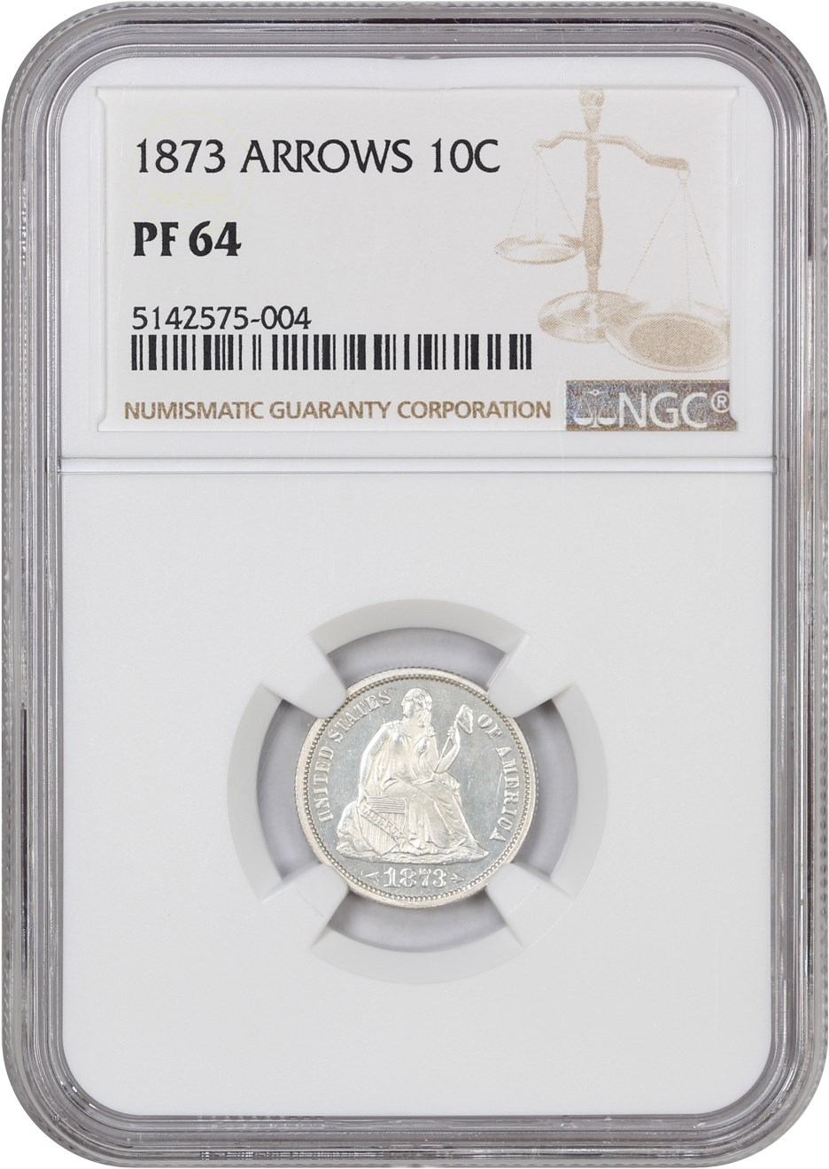 image for: 1873 10c NGC Proof 64 (Arrows)