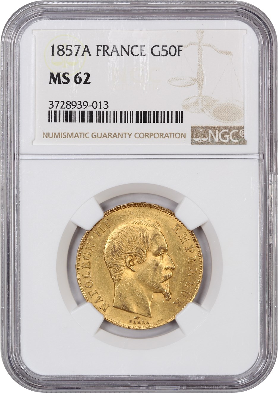 image for: 1857-A 50 Fr NGC MS62 