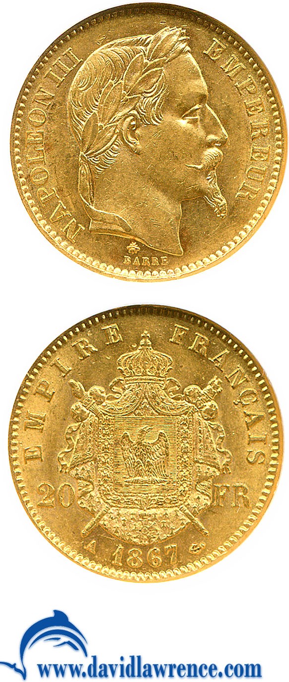 image for: France: 1867-A G20 Fr  NGC MS61 (KM-801.1)