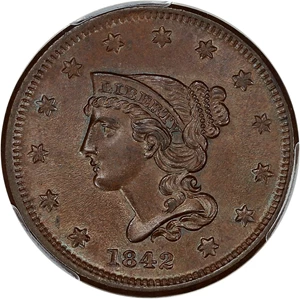 image for: 1842 1c PCGS/CAC MS65 BN (Small Date)