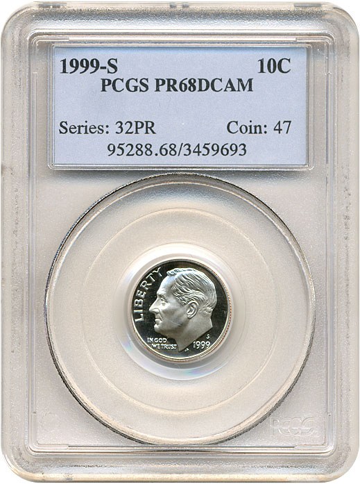 image for: 1999-S 10c  PCGS Proof 68 DCameo