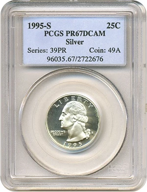 image for: 1995-S 25c Silver PCGS Proof 67 DCameo