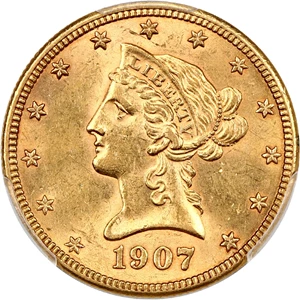 image for: 1907-S $10 PCGS/CAC MS62 ex: D.L. Hansen