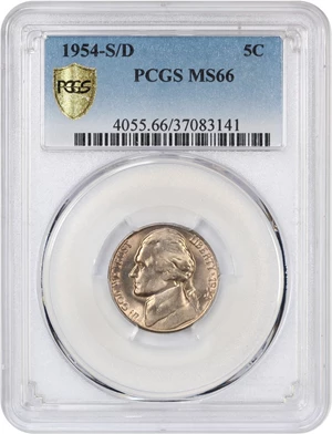 image for: 1954-S/D 5c PCGS MS66
