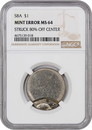 image for: Mint Error: SBA $1 NGC MS64 (Struck 80% Off Center)