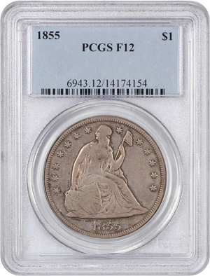 image for: 1855 $1 PCGS F12