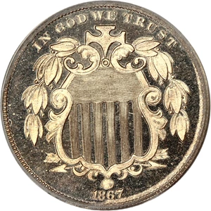 image for: 1867 5c PCGS Proof 64 (No Rays)