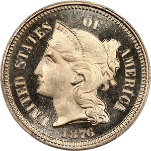 image for: 1876 3cN PCGS/CAC Proof 66 DCAM ex: D.L. Hansen