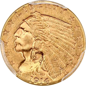 image for: 1914 $2.5 PCGS MS65 ex: D.L. Hansen