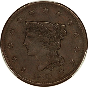 image for: 1840 1c PCGS AU50 (Large Date)