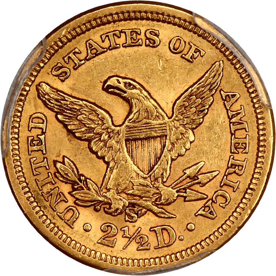 image for: 1876-S $2 1/2 PCGS/CAC AU58 ex: D.L. Hansen