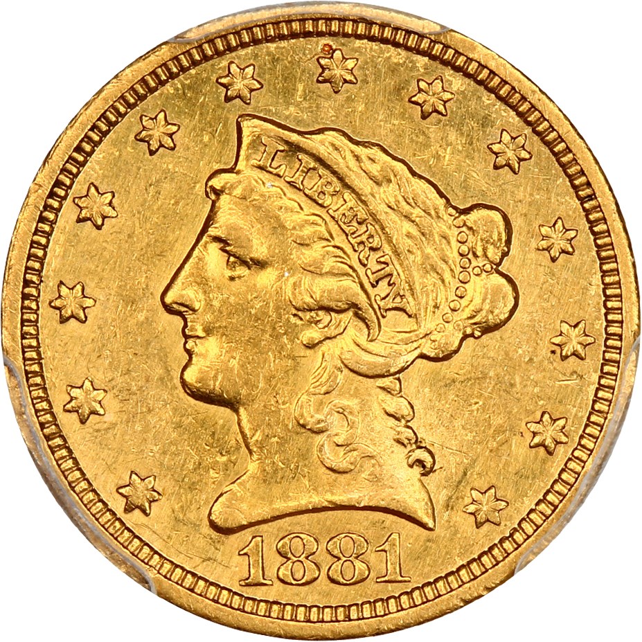 image for: 1881 $2 1/2 PCGS AU50