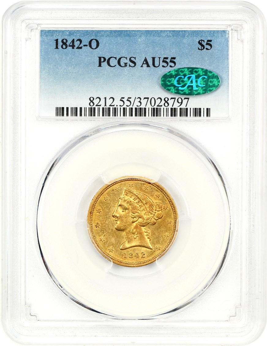 image for: 1842-O $5 PCGS/CAC AU55