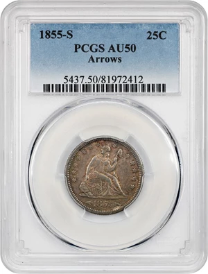 image for: 1855-S 25c PCGS AU50 (Arrows)