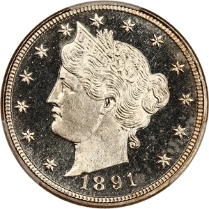 image for: 1891 5c PCGS Proof 66 CAM ex: D.L. Hansen