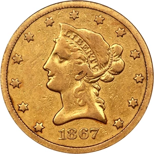 image for: 1867-S $10 NGC F15