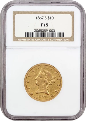 image for: 1867-S $10 NGC F15