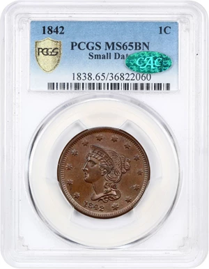 image for: 1842 1c PCGS/CAC MS65 BN (Small Date)
