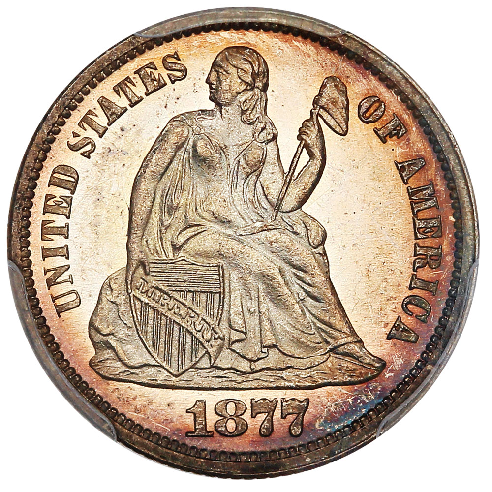 image for: 1877 10c PCGS Proof 64+ ex: D.L. Hansen