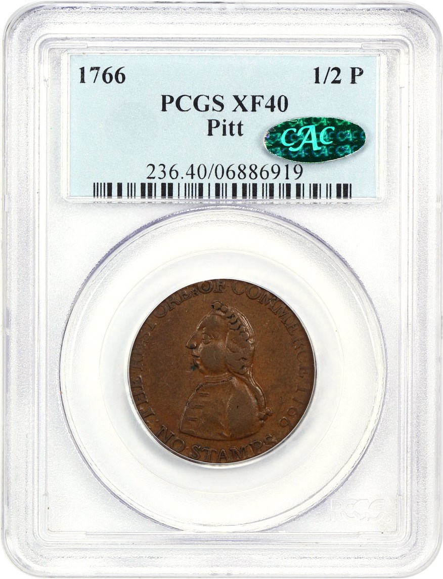 image for: 1766 Pitt Halfpenny PCGS/CAC XF40