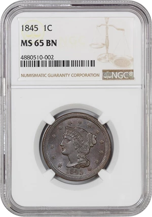 image for: 1845 1c NGC MS65 BN
