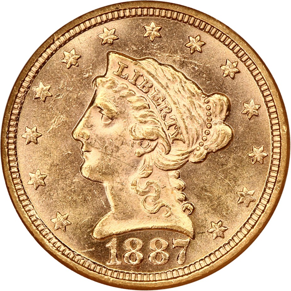 image for: 1887 $2 1/2 NGC MS62