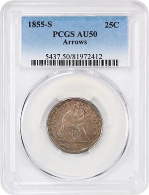 image for: 1855-S 25c PCGS AU50 (Arrows)