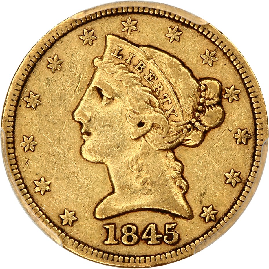 image for: 1845 $5 PCGS VF30