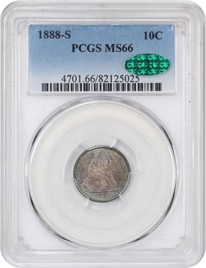 image for: 1888-S 10c PCGS/CAC MS66