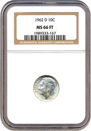 image for: 1962-D 10c NGC MS66 FT