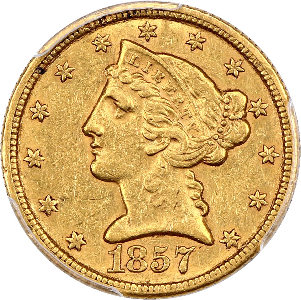 image for: 1857-C $5 PCGS/CAC AU53