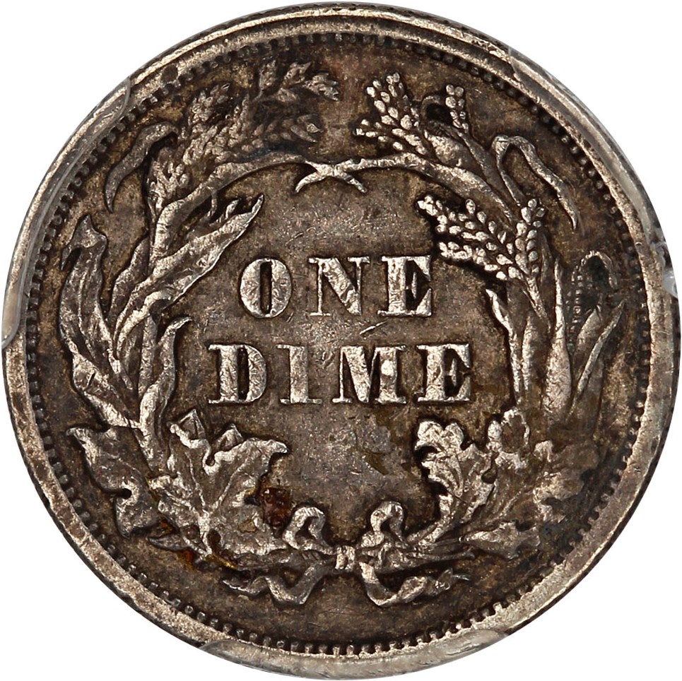 image for: 1873 10c PCGS XF45 (No Arrows, Open 3)