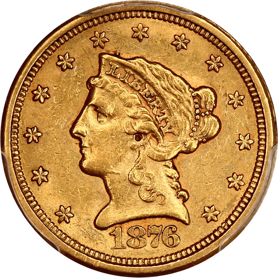 image for: 1876-S $2 1/2 PCGS/CAC AU58 ex: D.L. Hansen