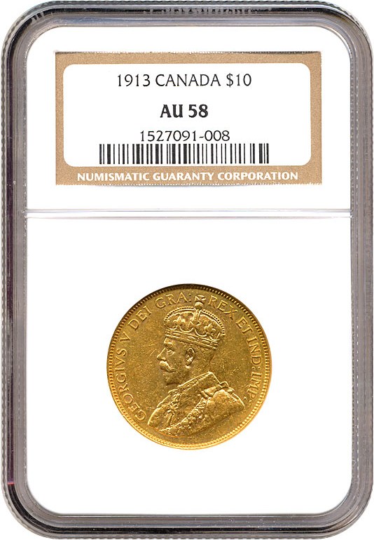 image for: Canada: 1913 $10  NGC AU58