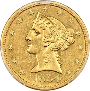 image for: 1854-O $5 PCGS AU58 ex: D.L. Hansen