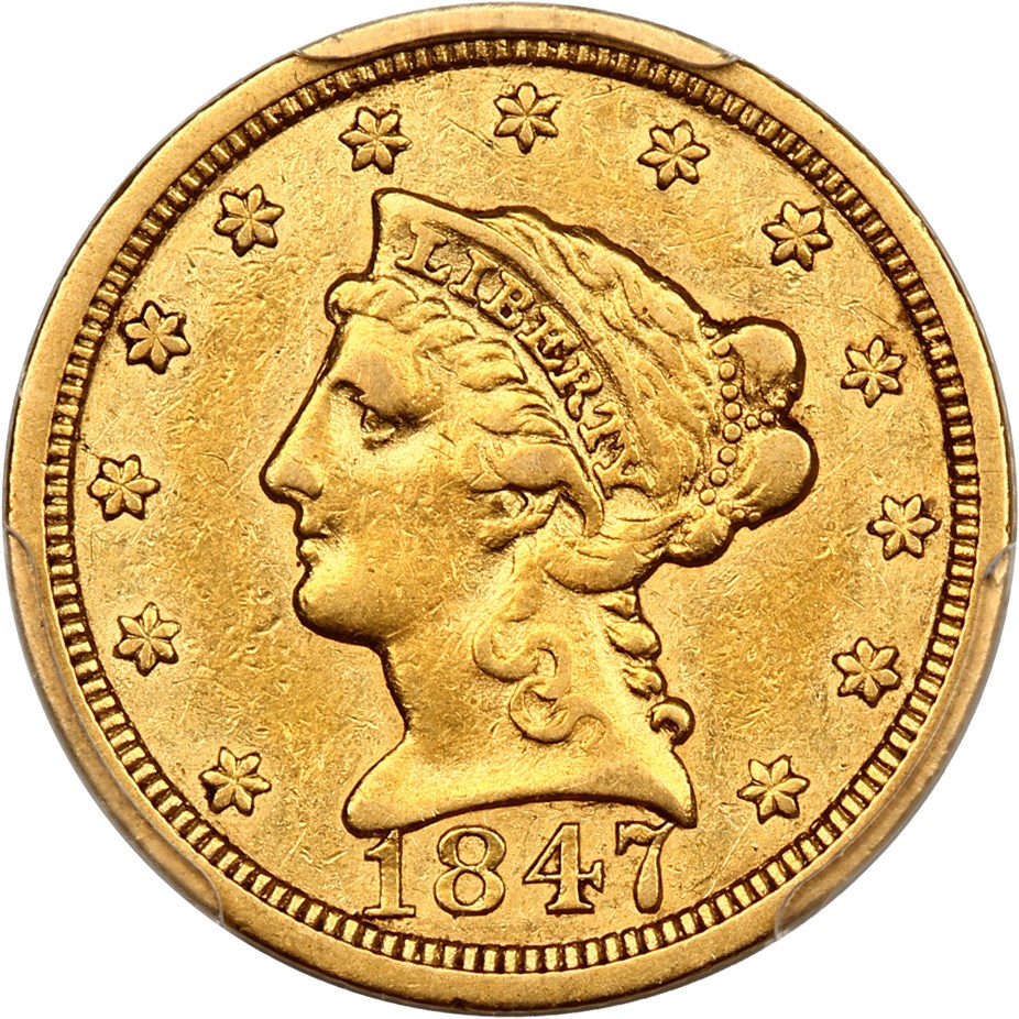 image for: 1847 $2 1/2 PCGS XF40