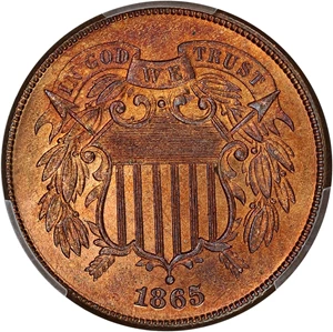 image for: 1865 2c PCGS MS66 RB ex: D.L. Hansen