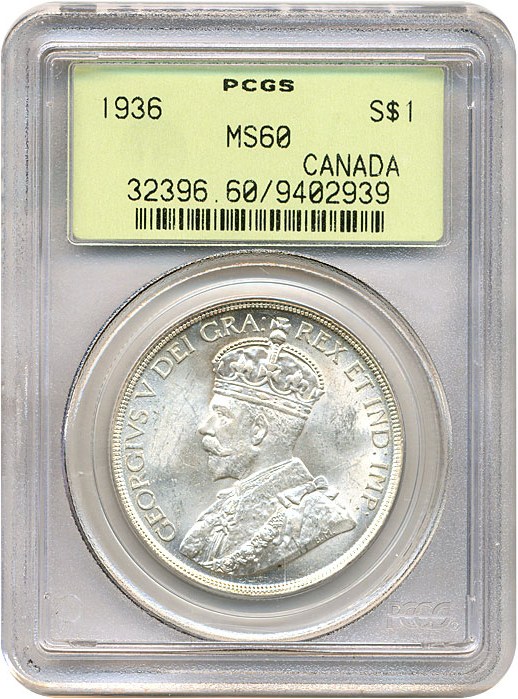 image for: Canada: 1936 $1  PCGS MS60 