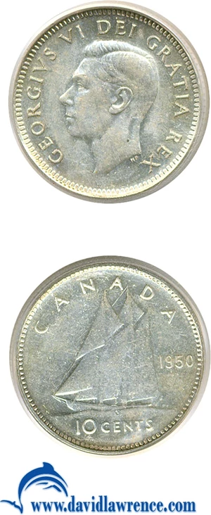 image for: Canada: 1950 10C PCGS AU55
