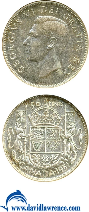 image for: Canada: 1951 50C NGC AU58