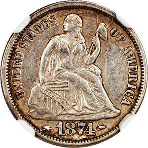 image for: 1874 10c NGC AU53 (Arrows)