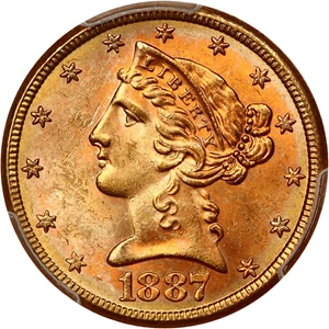 image for: 1887-S $5 PCGS MS63+ ex: D.L. Hansen