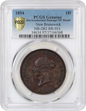 image for: Canada: New Brunswick 1854 1D Token PCGS XF Details (KM-4)